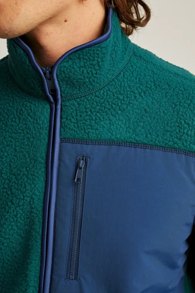 Men Jackets and Coats Bonobos High Pile Fleece Jacket Deep Teal Color Block