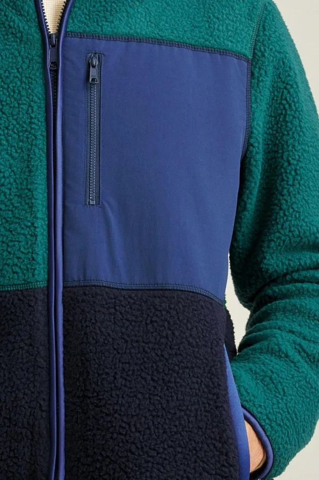 Men Jackets and Coats Bonobos High Pile Fleece Jacket Deep Teal Color Block