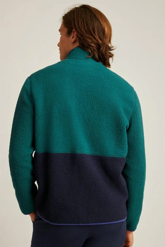 Men Jackets and Coats Bonobos High Pile Fleece Jacket Deep Teal Color Block