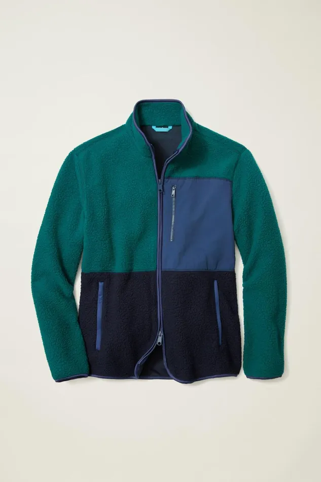 Men Jackets and Coats Bonobos High Pile Fleece Jacket Deep Teal Color Block