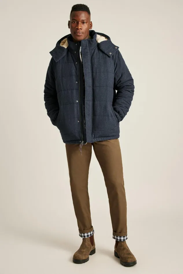 Men Jackets and Coats Bonobos Italian Wool Puffer Jacket Navy