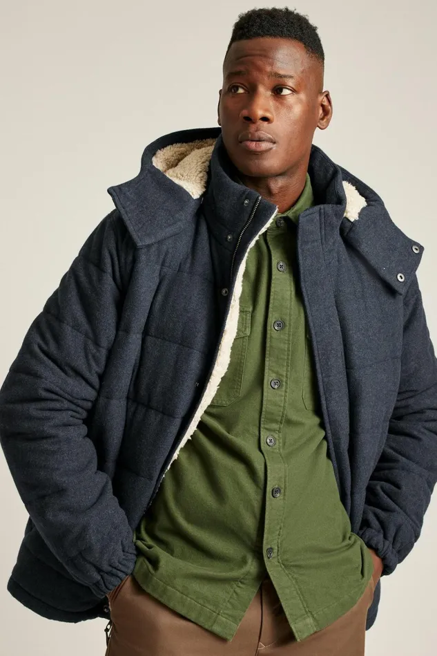 Men Jackets and Coats Bonobos Italian Wool Puffer Jacket Navy