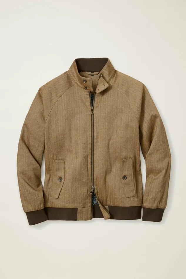 Men Jackets and Coats Bonobos Linen Harrington Jacket Light Brown Herringbone