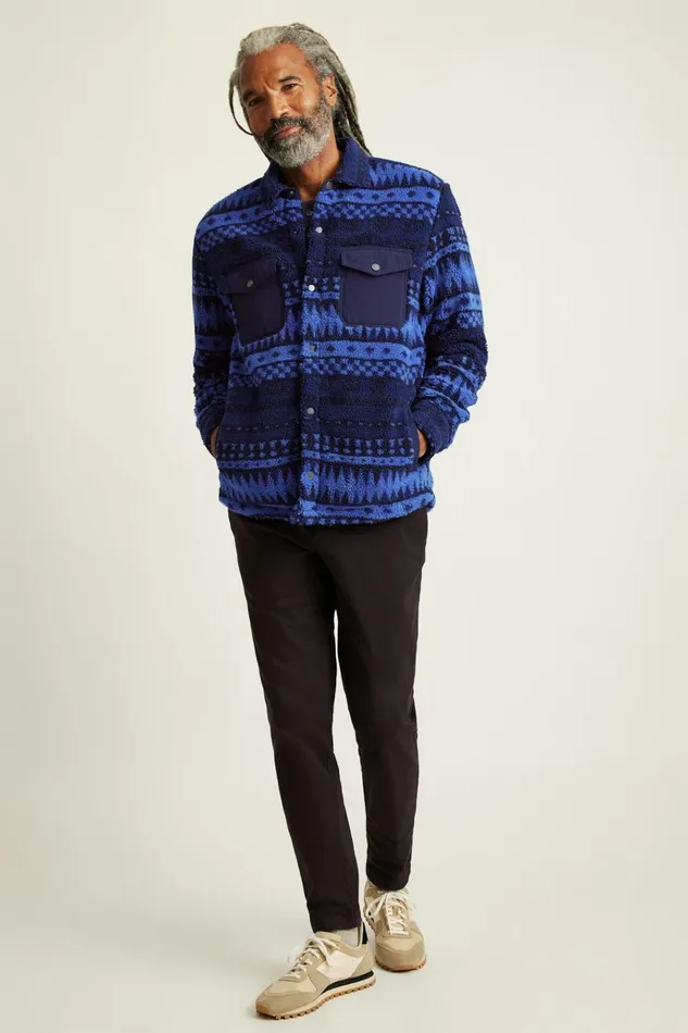 Men Jackets and Coats Bonobos Teddy Fleece Jacket Blue Fair Isle