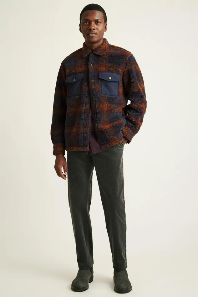 Men Jackets and Coats Bonobos Teddy Fleece Jacket Burgundy Navy Plaid
