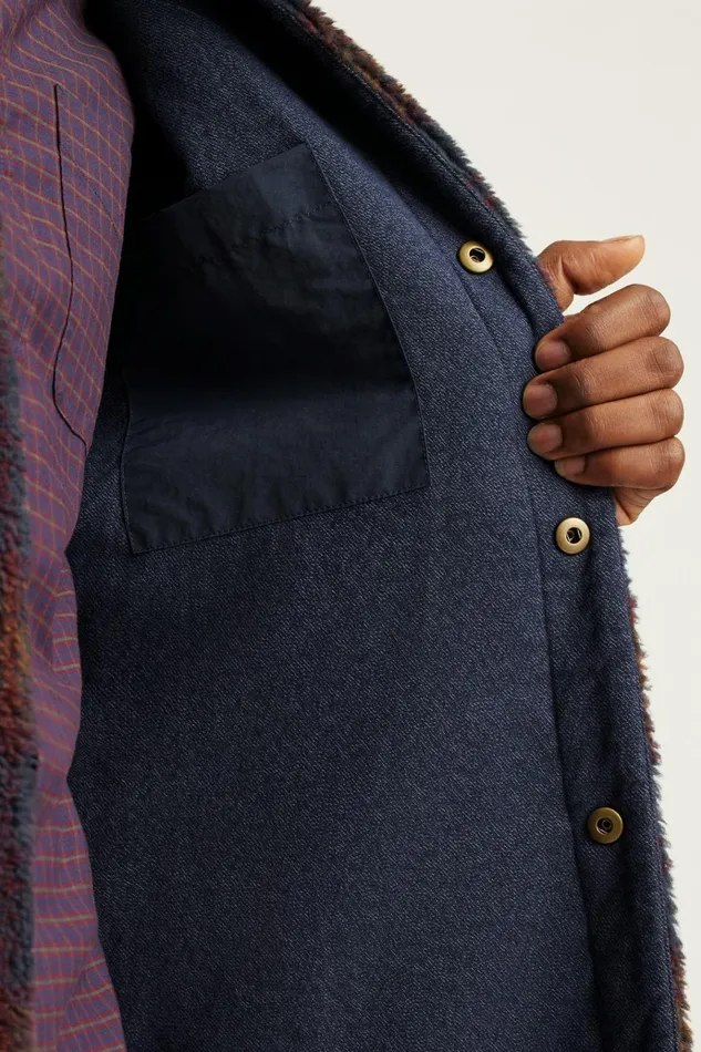 Men Jackets and Coats Bonobos Teddy Fleece Jacket Burgundy Navy Plaid