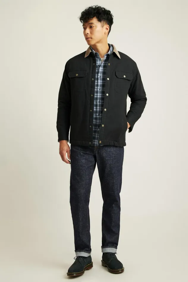 Men Jackets and Coats Bonobos Teddy Fleece Lined Canvas Jacket Black