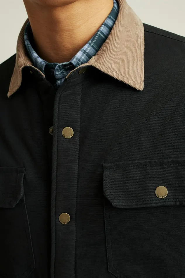 Men Jackets and Coats Bonobos Teddy Fleece Lined Canvas Jacket Black