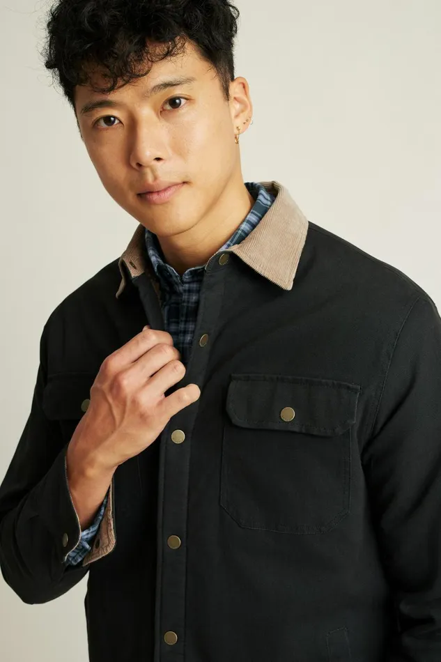 Men Jackets and Coats Bonobos Teddy Fleece Lined Canvas Jacket Black
