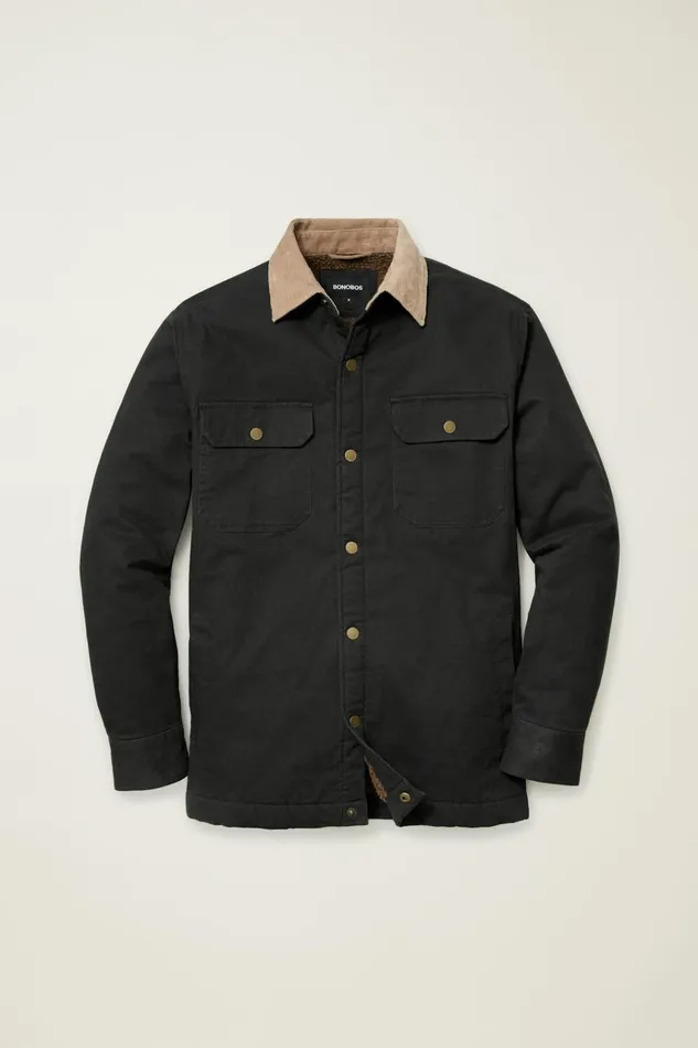 Men Jackets and Coats Bonobos Teddy Fleece Lined Canvas Jacket Black