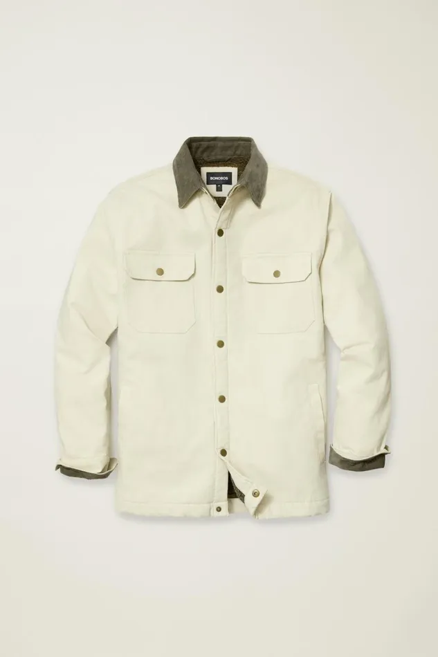 Men Jackets and Coats Bonobos Teddy Fleece Lined Canvas Jacket Oatmilk