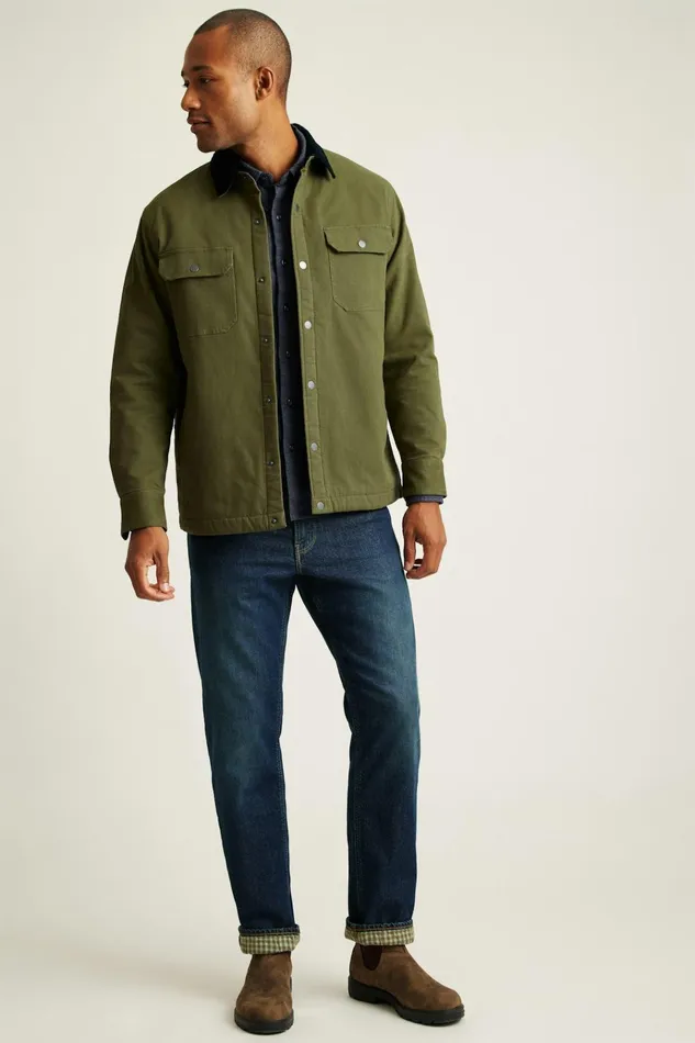 Men Jackets and Coats Bonobos Teddy Fleece Lined Canvas Jacket Winter Moss