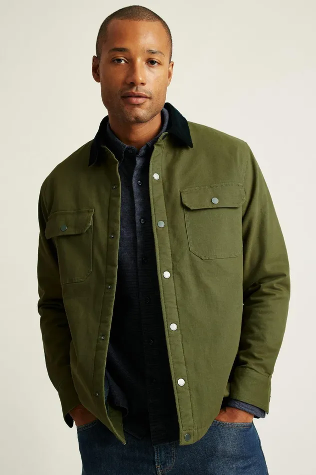 Men Jackets and Coats Bonobos Teddy Fleece Lined Canvas Jacket Winter Moss