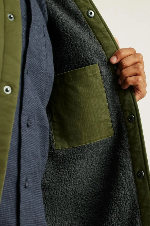 Men Jackets and Coats Bonobos Teddy Fleece Lined Canvas Jacket Winter Moss