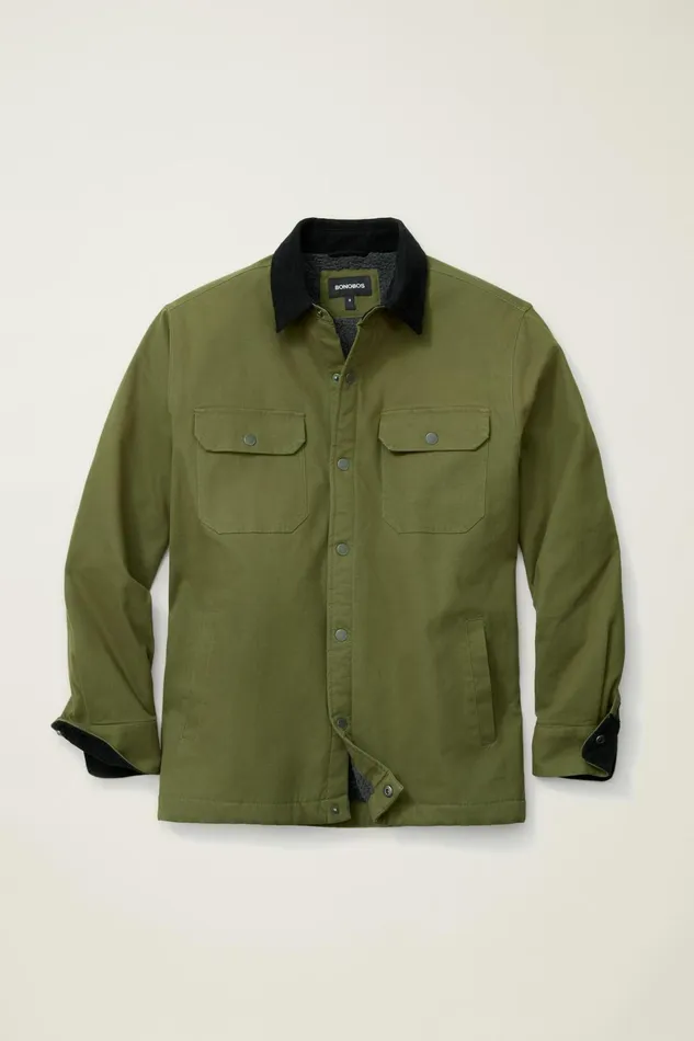 Men Jackets and Coats Bonobos Teddy Fleece Lined Canvas Jacket Winter Moss