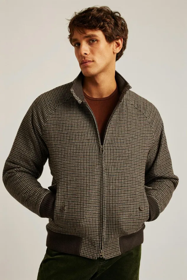 Men Jackets and Coats Bonobos The Italian Wool Harrington Jacket Brown Club Check