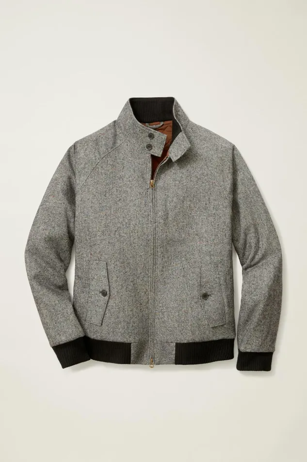 Men Jackets and Coats Bonobos The Italian Wool Harrington Jacket Charcoal Donegal Tweed