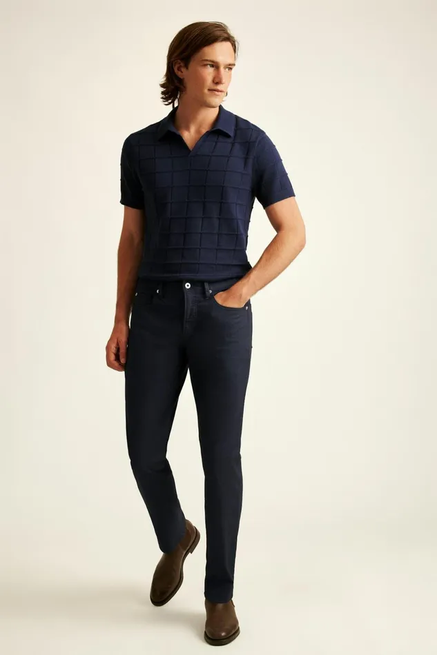 Men Jeans Bonobos Italian Textured Five Pocket Maritime Blue