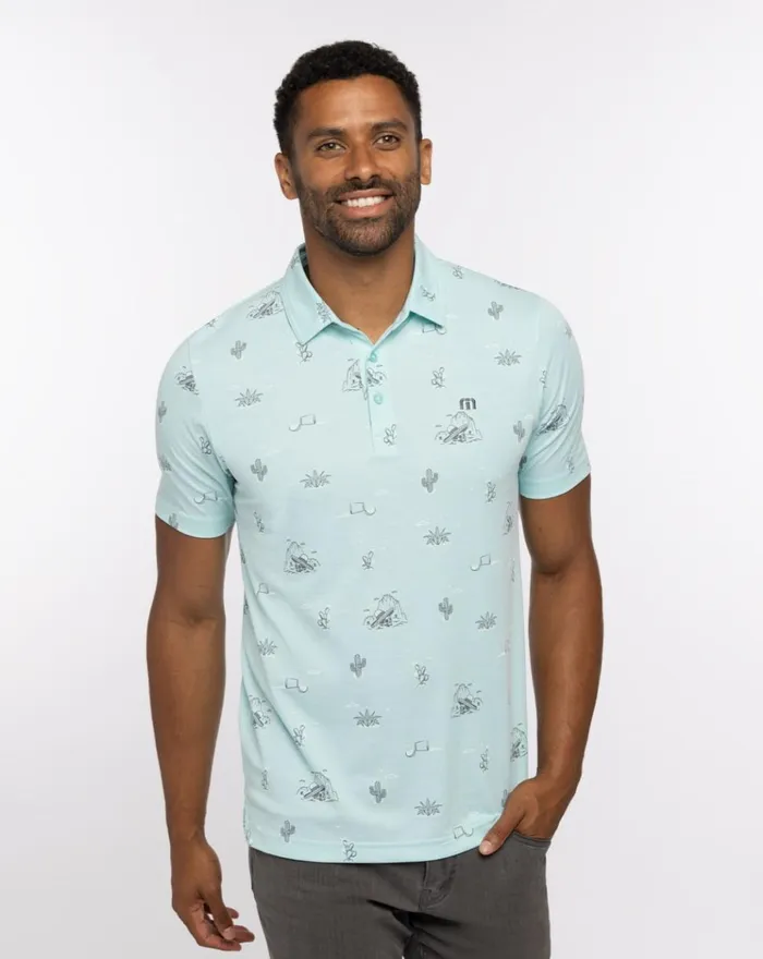 Men Polos TravisMathew ALL THE TACOS POLO Heather Turquoise