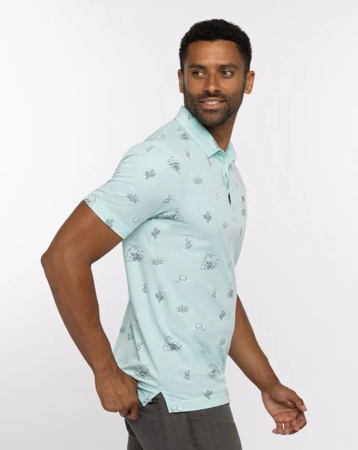Men Polos TravisMathew ALL THE TACOS POLO Heather Turquoise