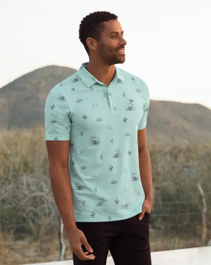 Men Polos TravisMathew ALL THE TACOS POLO Heather Turquoise