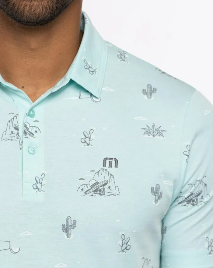 Men Polos TravisMathew ALL THE TACOS POLO Heather Turquoise
