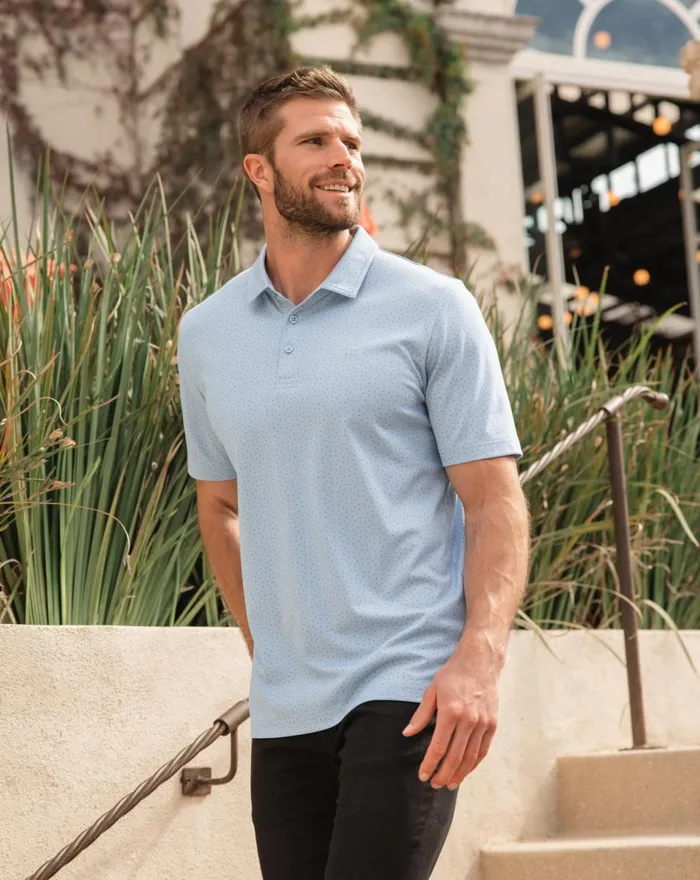 Men Polos TravisMathew CARNAVAL POLO Heather Bel Air Blue