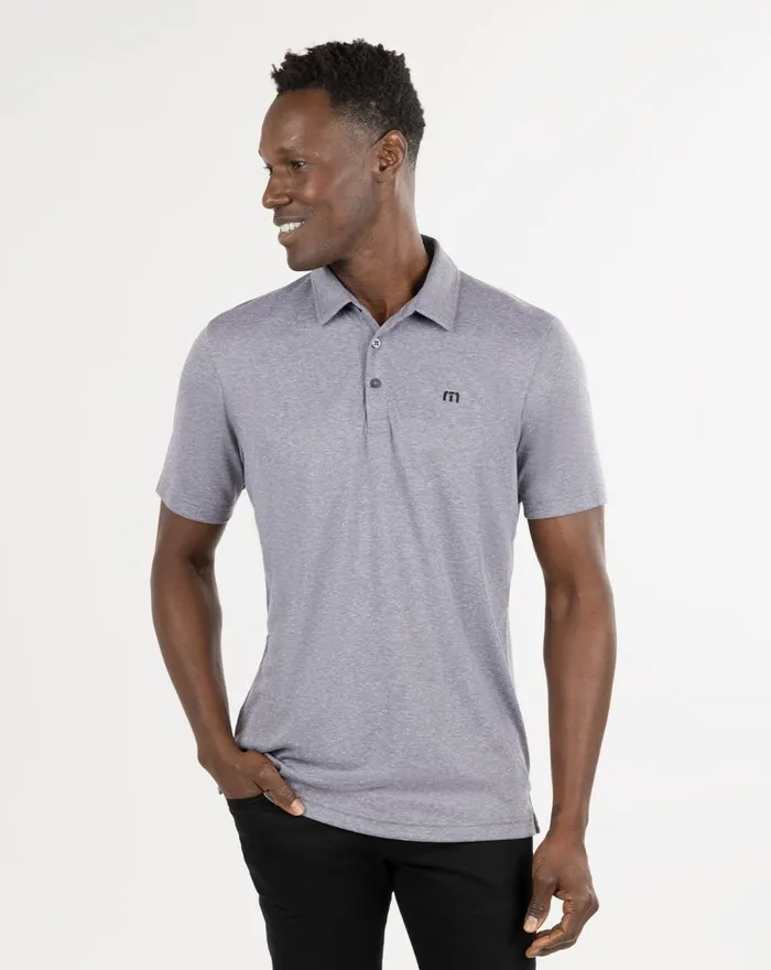 Men Polos TravisMathew KNOT ON CALL POLO Heather Grey Pinstripe
