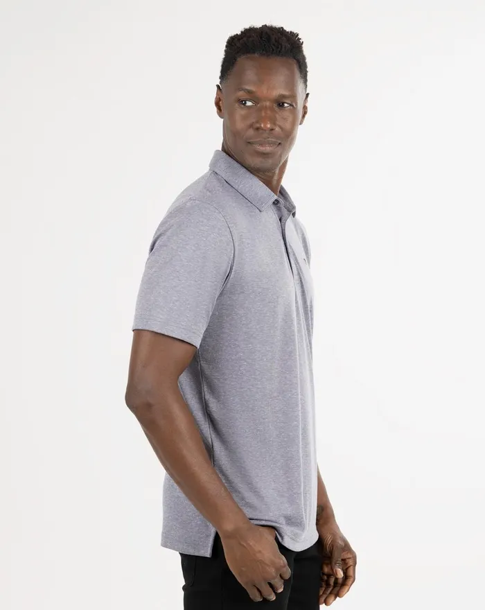 Men Polos TravisMathew KNOT ON CALL POLO Heather Grey Pinstripe