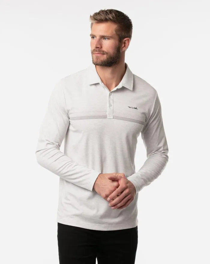 Men Polos TravisMathew LEAVE A MESSAGE LONG SLEEVE POLO Heather White