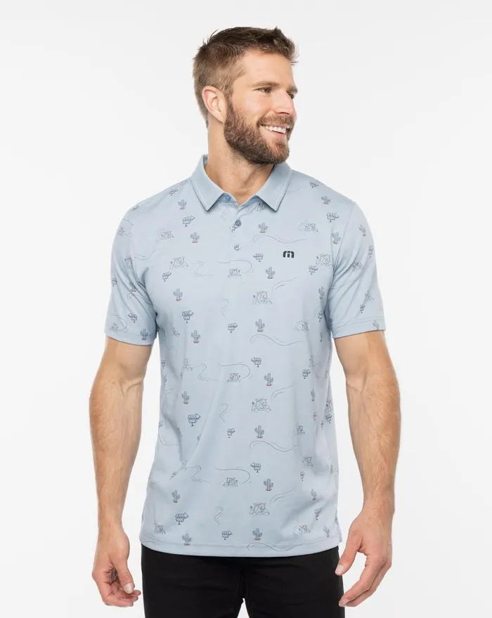 Men Polos TravisMathew PERKS OF THE JOB POLO Heather Ash Blue