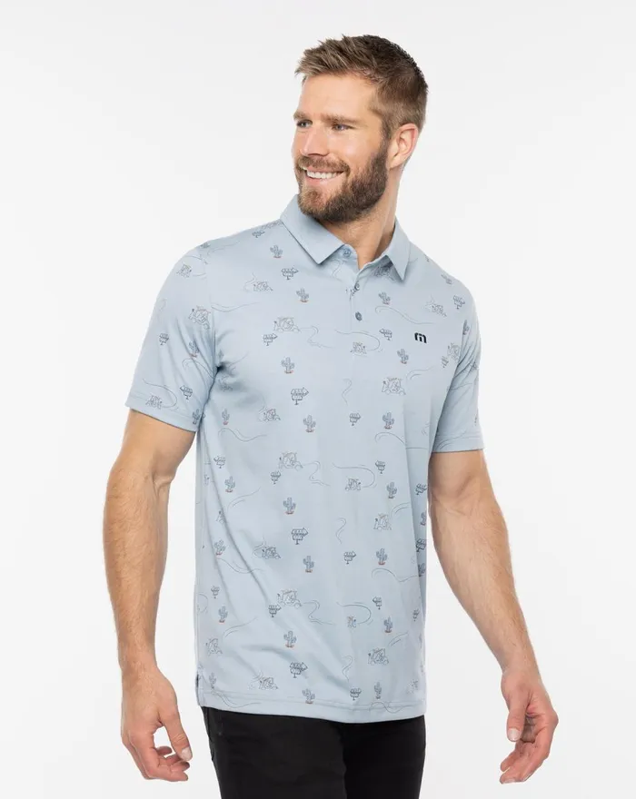 Men Polos TravisMathew PERKS OF THE JOB POLO Heather Ash Blue