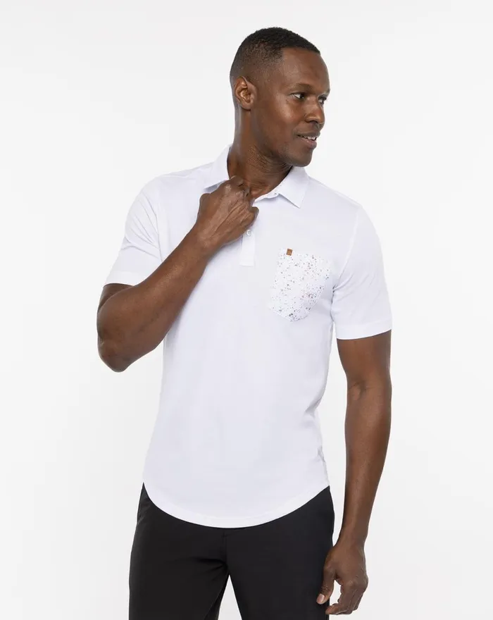 Men Polos TravisMathew SPLATTER POCKET POLO White