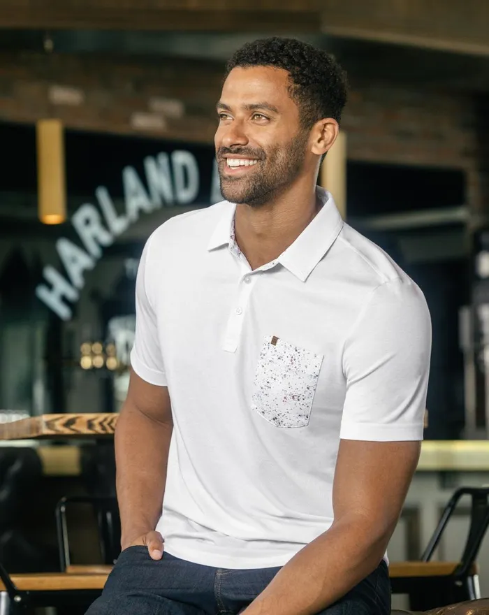 Men Polos TravisMathew SPLATTER POCKET POLO White