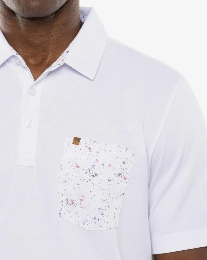 Men Polos TravisMathew SPLATTER POCKET POLO White