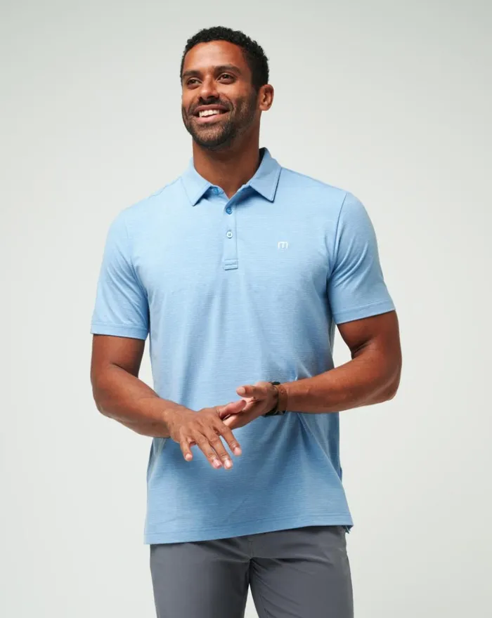 Men Polos TravisMathew THE HEATER POLO Heather Heritage Blue