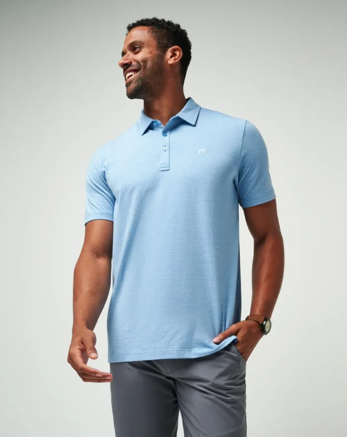 Men Polos TravisMathew THE HEATER POLO Heather Heritage Blue