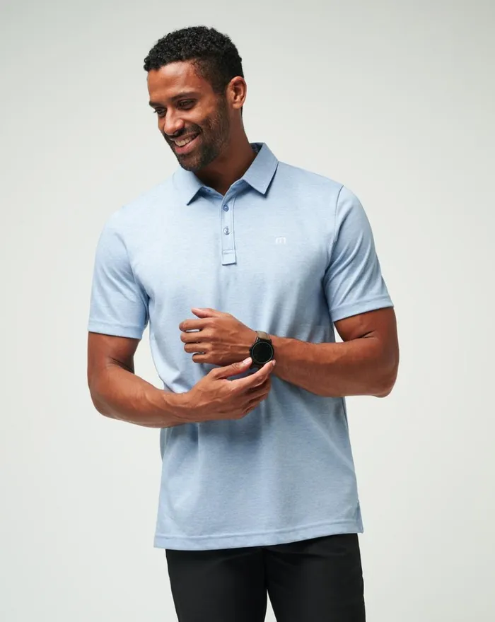 Men Polos TravisMathew THE ZINNA POLO Heather Light Blue