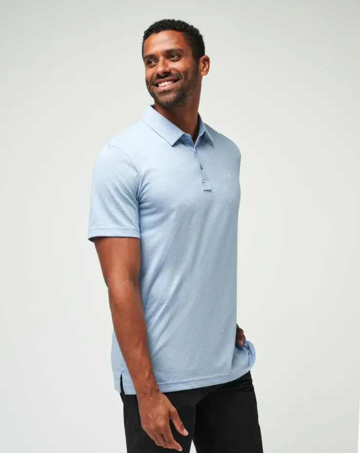 Men Polos TravisMathew THE ZINNA POLO Heather Light Blue