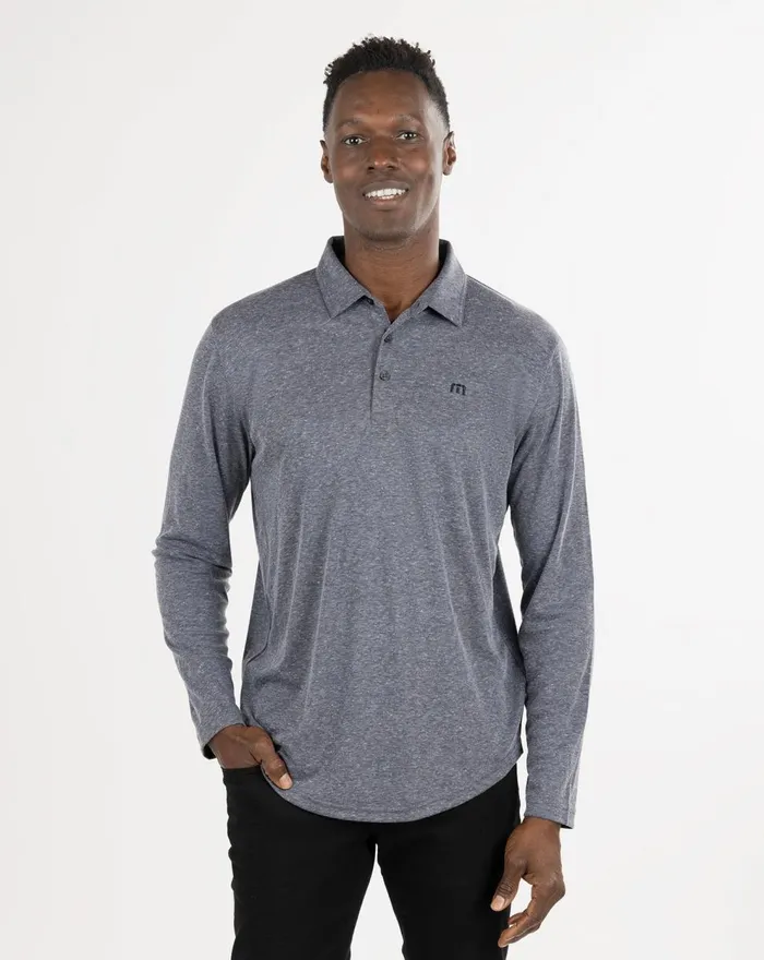 Men Polos TravisMathew WILDERNESS LONG SLEEVE POLO Heather Black
