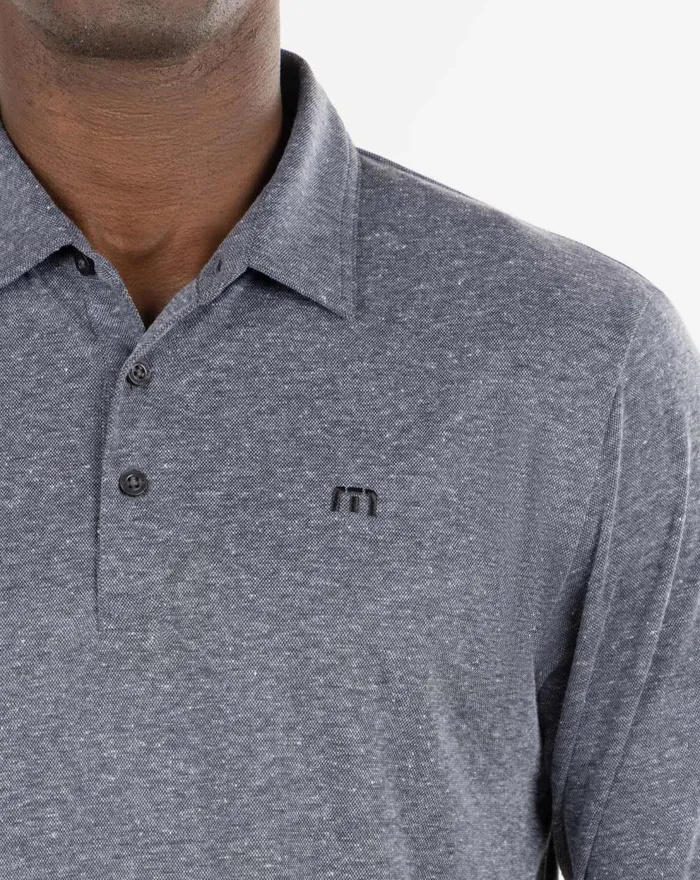 Men Polos TravisMathew WILDERNESS LONG SLEEVE POLO Heather Black