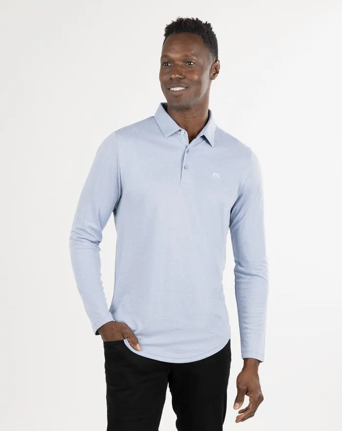 Men Polos TravisMathew WILDERNESS LONG SLEEVE POLO Heather Faded Denim