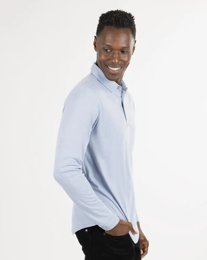 Men Polos TravisMathew WILDERNESS LONG SLEEVE POLO Heather Faded Denim
