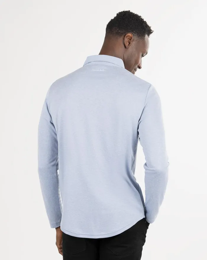 Men Polos TravisMathew WILDERNESS LONG SLEEVE POLO Heather Faded Denim