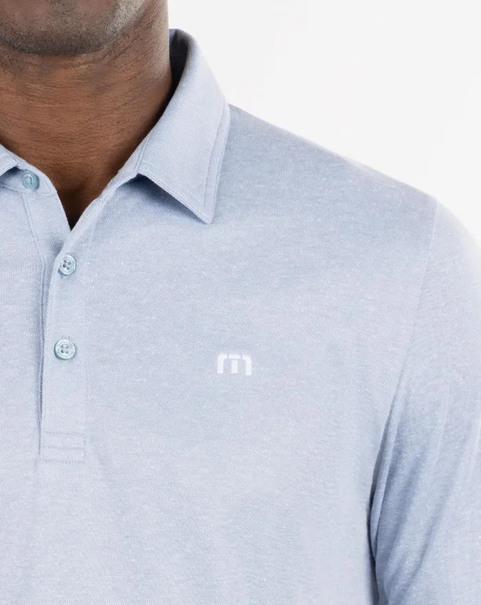 Men Polos TravisMathew WILDERNESS LONG SLEEVE POLO Heather Faded Denim