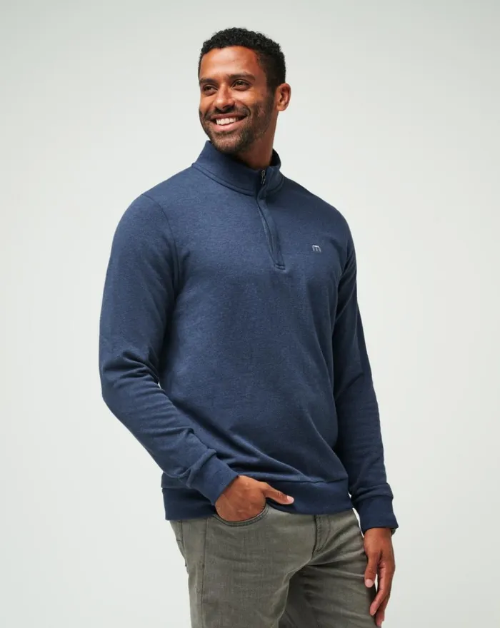 Men Quarter Zips TravisMathew CLOUD QUARTER ZIP 20 Heather Blue