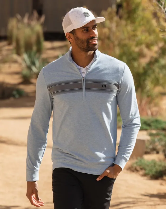 Men Quarter Zips TravisMathew TEQUILA SOUR QUARTER ZIP Heather Bel Air Blue