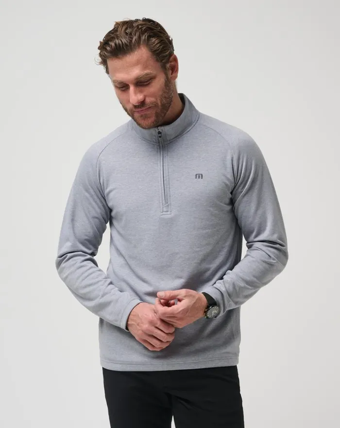 Men Quarter Zips TravisMathew UPGRADED QUARTER ZIP Heather Grey