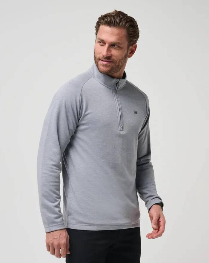Men Quarter Zips TravisMathew UPGRADED QUARTER ZIP Heather Grey