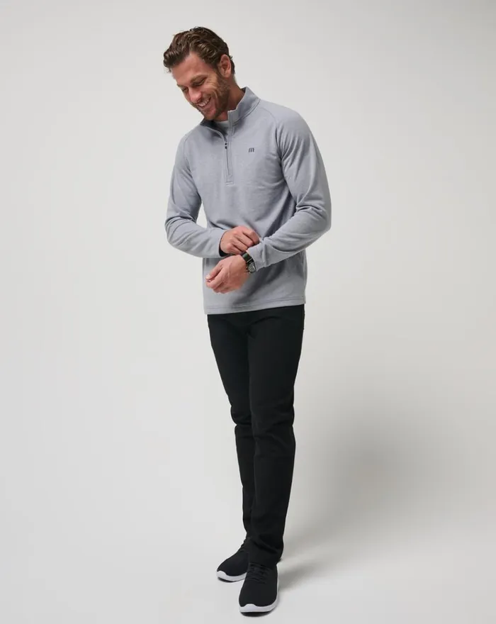 Men Quarter Zips TravisMathew UPGRADED QUARTER ZIP Heather Grey